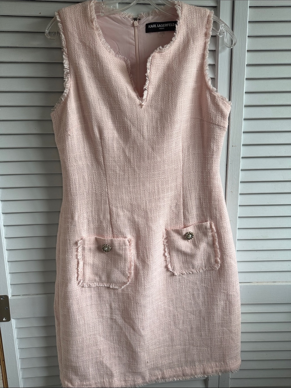 Karl Lagerfeld Pale Pink Tweed Sleeveless Shift Dress